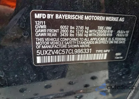 2012 BMW X5 xDrive35I z USA, uszkodzony, nr VIN 5UXZV4C57CL986331